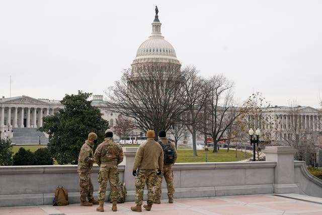 <p>US National Guard troops near the Capitol after Wednesday’s deadly riot.</p>
