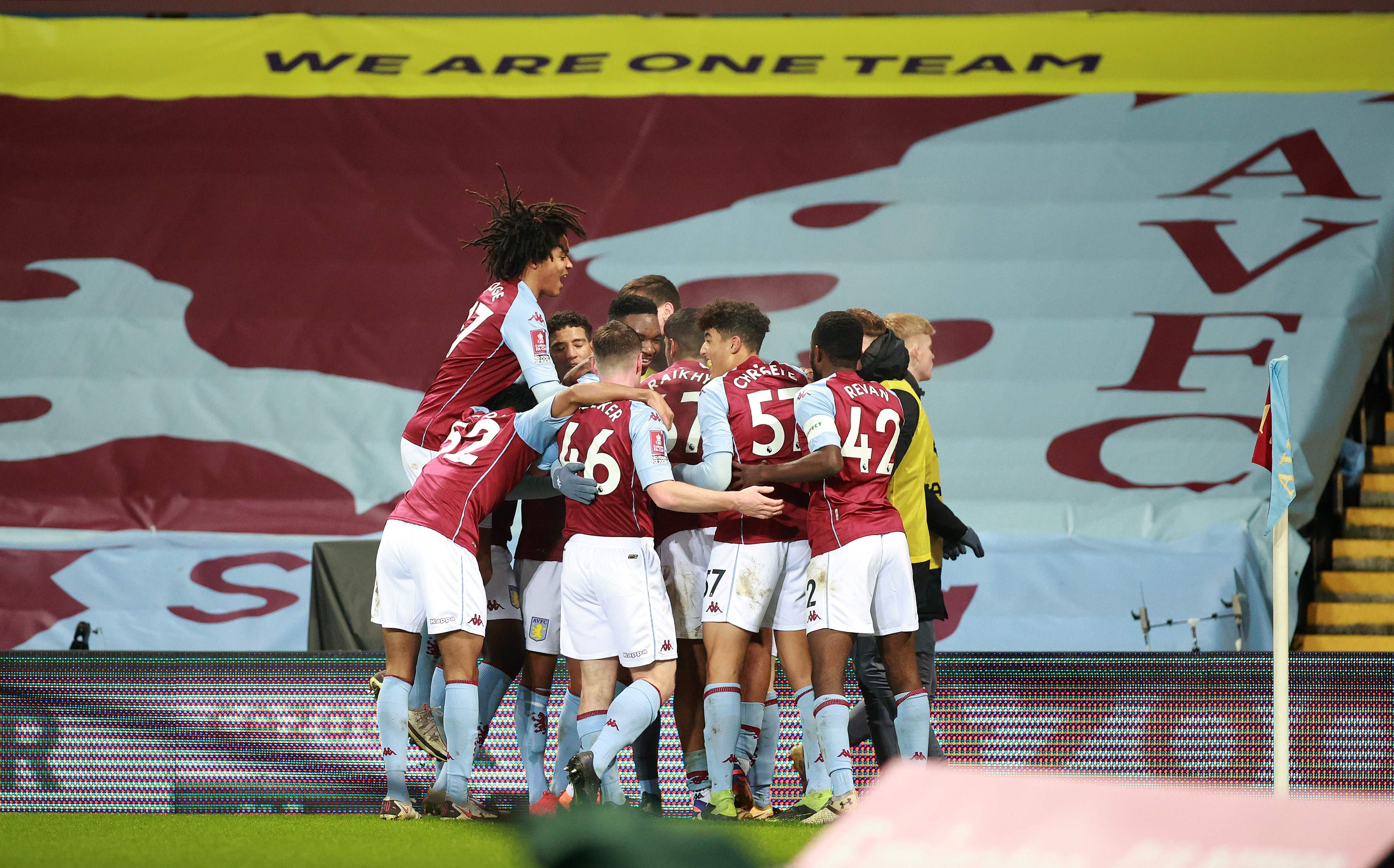 Aston Villa celebrate their first-half equaliser