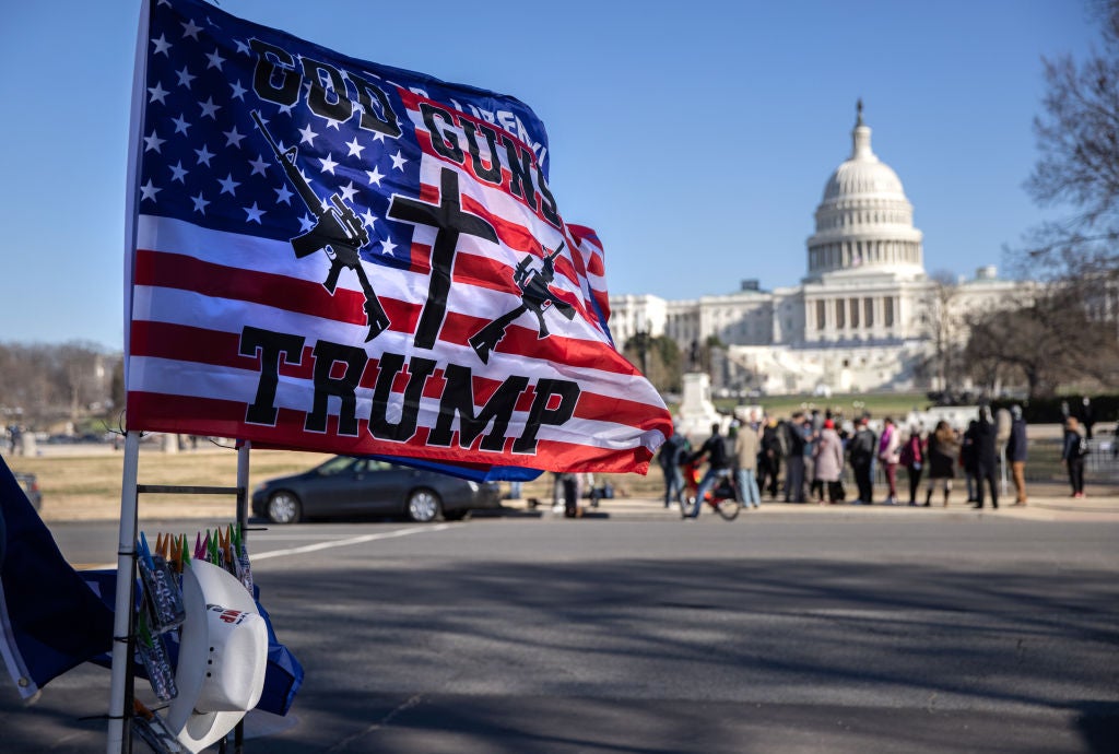 On 6 January the Capitol building was stormed by Trump supporters. Paraphernalia is seen being sold the following day