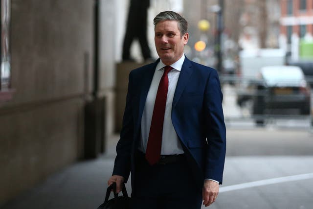 Opposition Labour party leader Keir Starmer leaves the BBC after his appearance on The Andrew Marr Show
