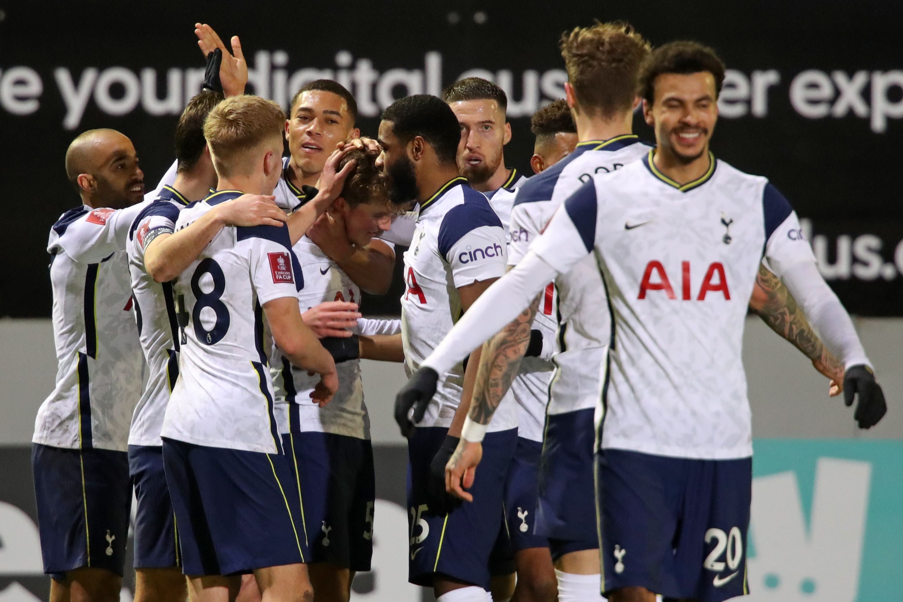 Tottenham celebrate after Alfie Devine scored
