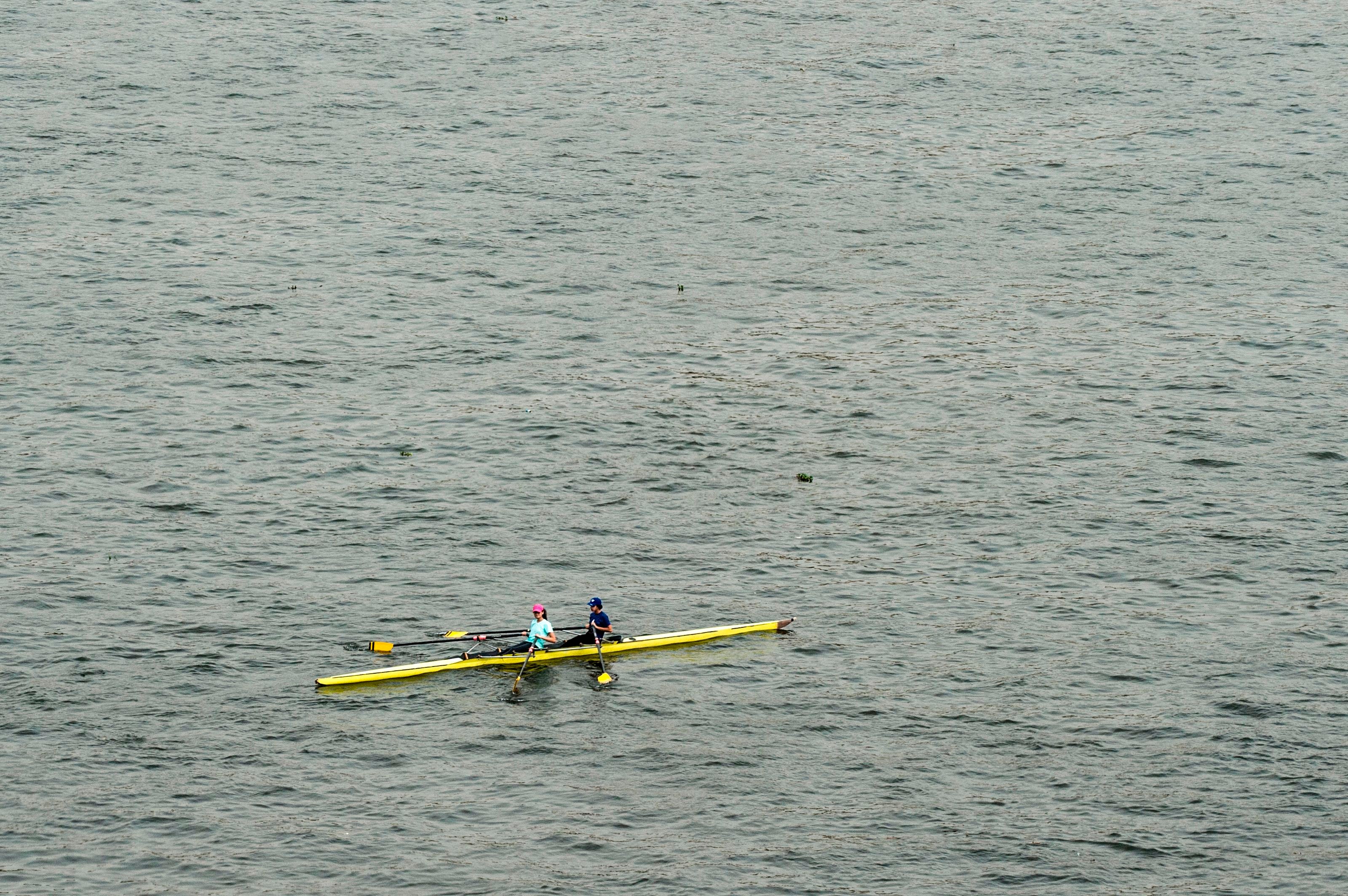 An Egyptian couple row along the Nile during Ramadan