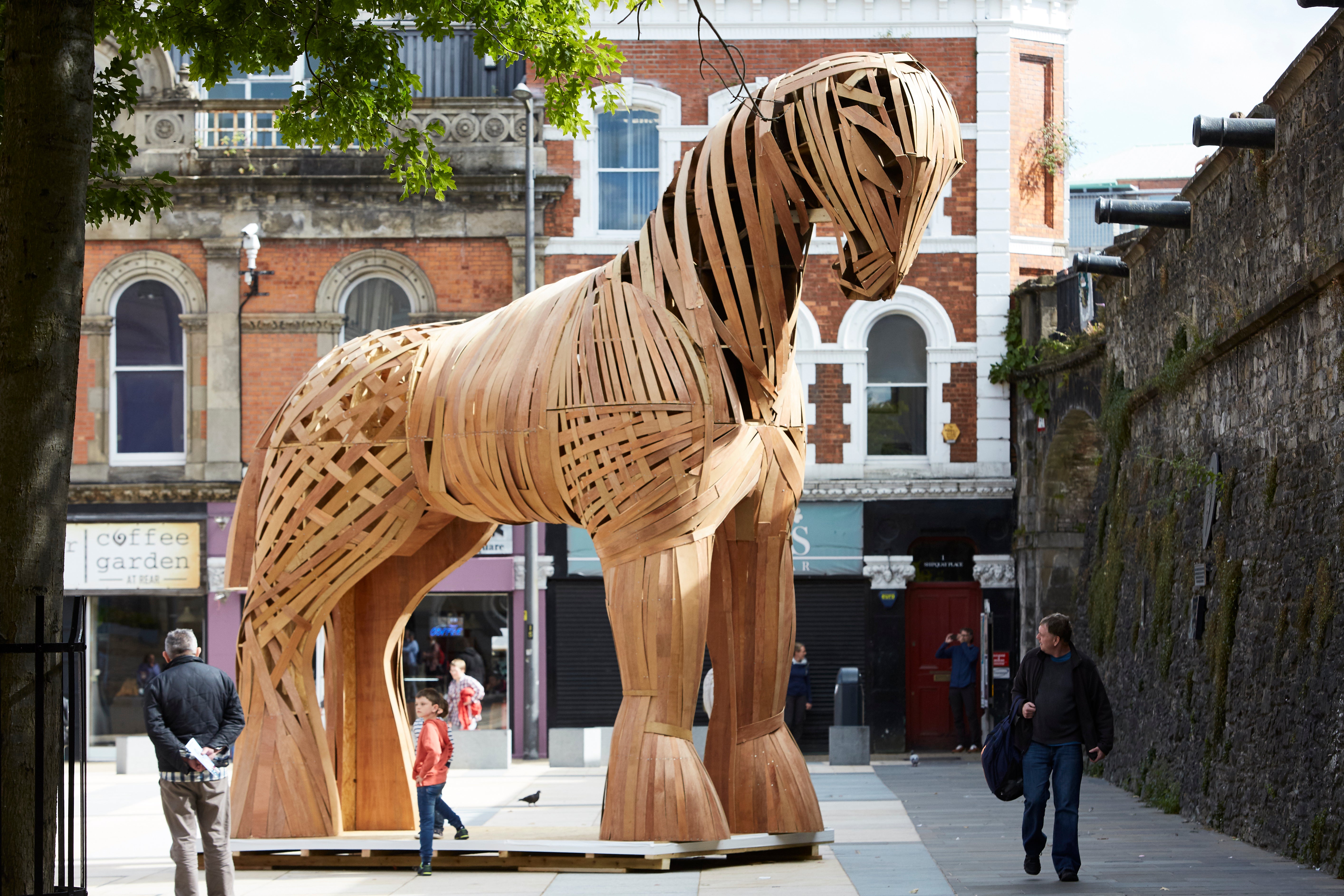 A Trojan wooden horse outside Derry’s city walls during the Apprentice Boys marches