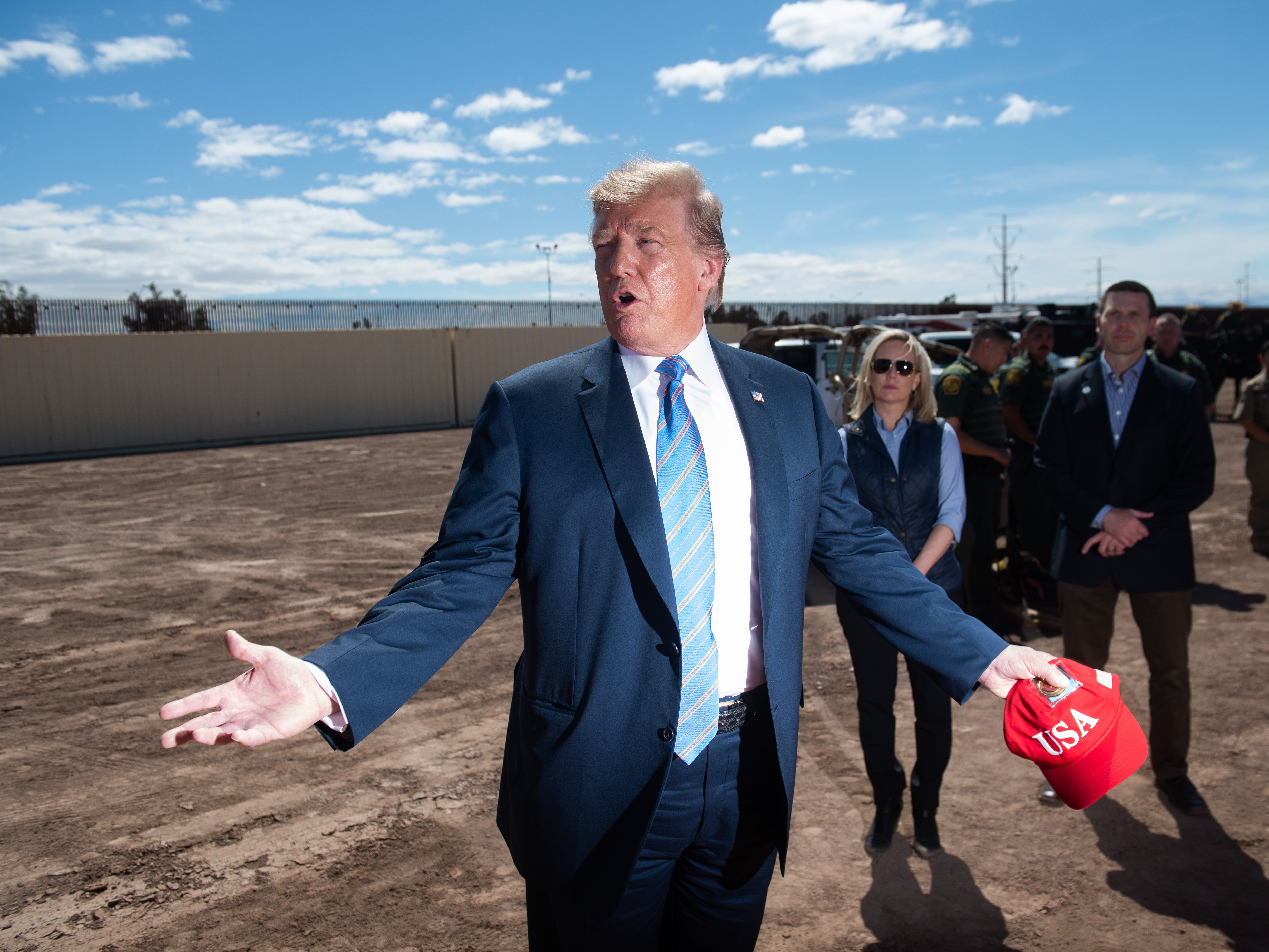 Homeland security Kirstjen Nielsen watches a Trump address on the border