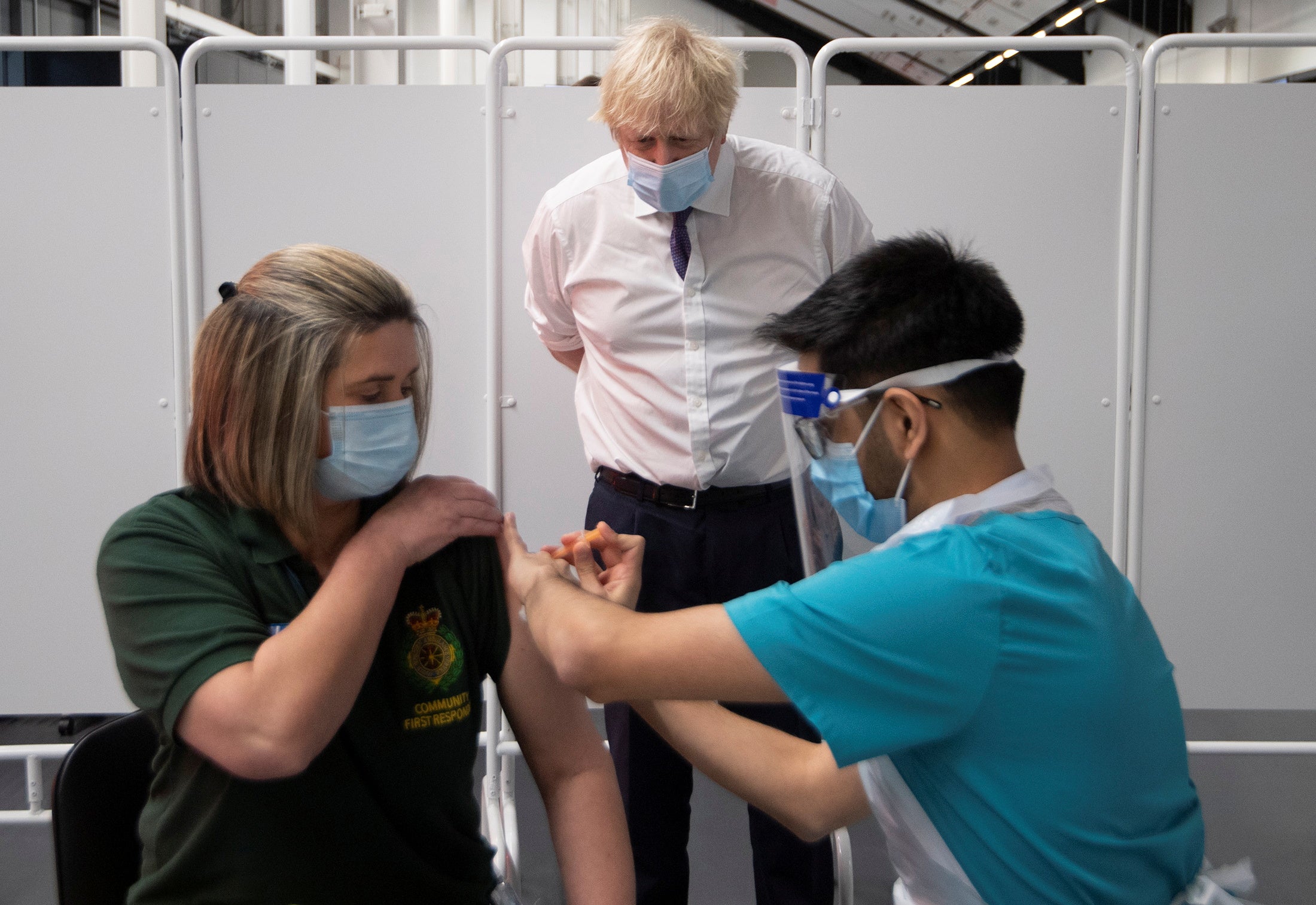 Boris Johnson visits a vaccination centre in Bristol