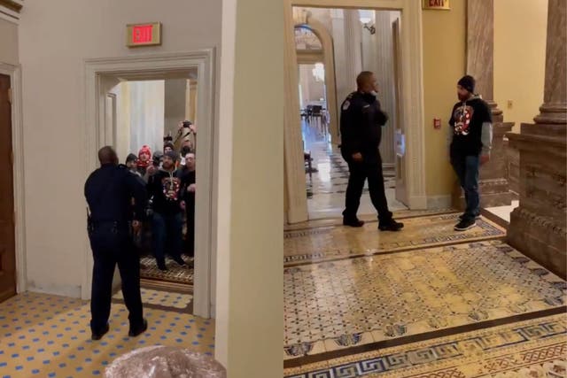 <p>Eugene Goodman steering Capitol rioters away from Senate chamber</p>
