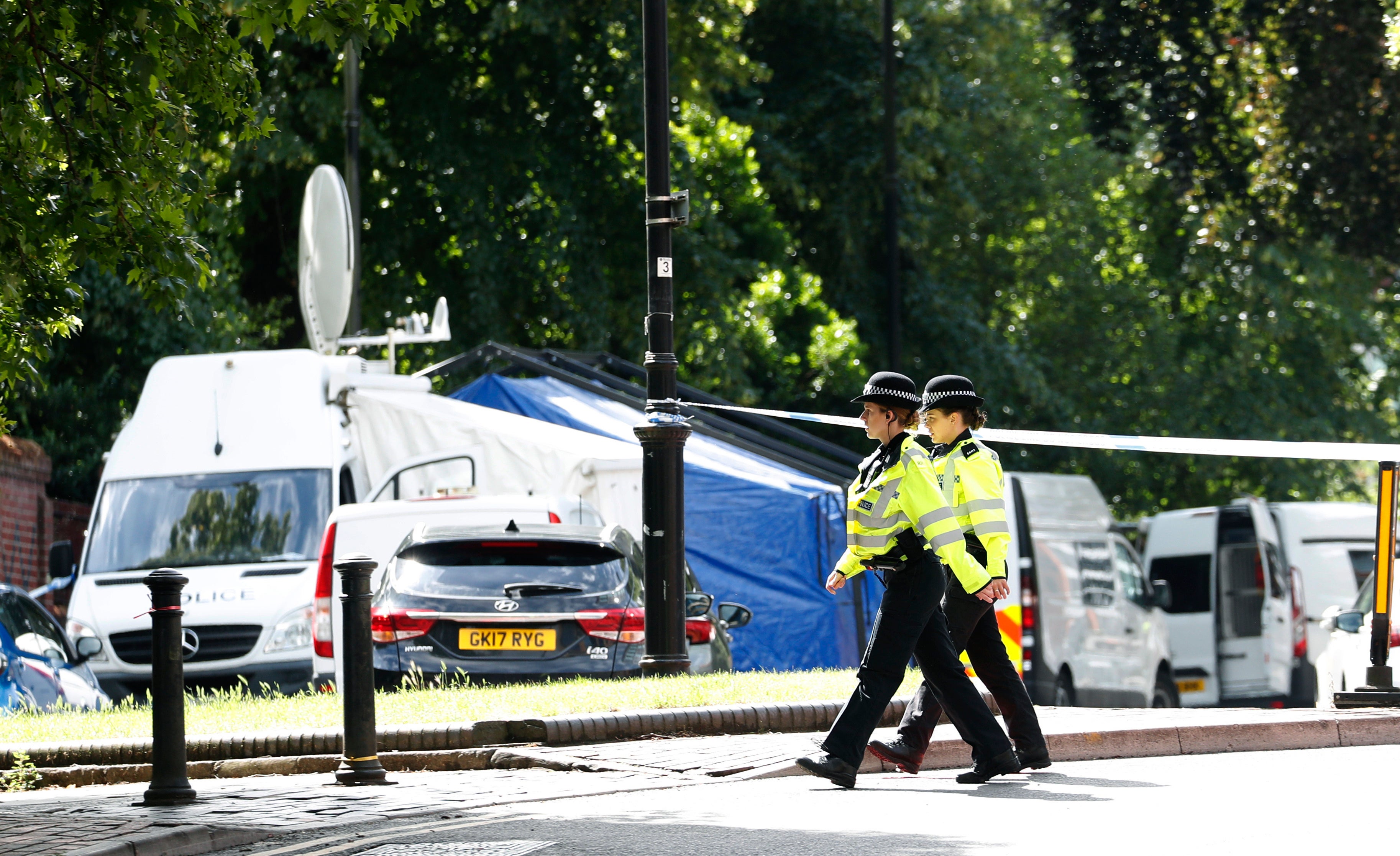 Police outside Forbury Gardens in Reading, where an Islamist terrorist murdered three friends in the park in June 2020