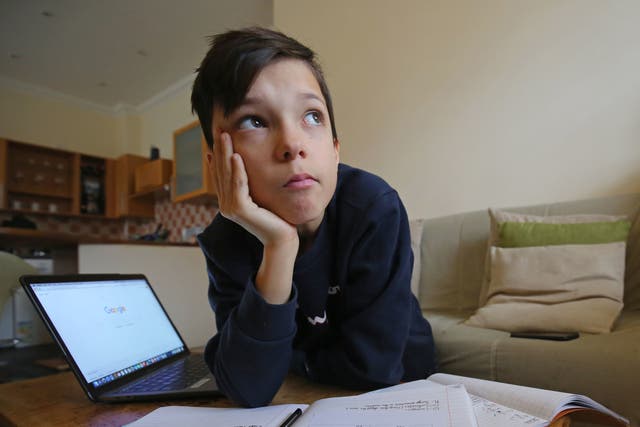 <p>Secondary school pupil Euan Stanton studies at home during the lockdown</p>