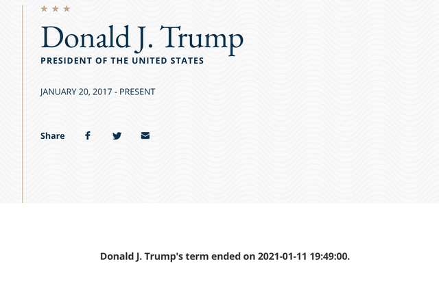 A biography page for Donald Trump on the State Department’s website on 11 January