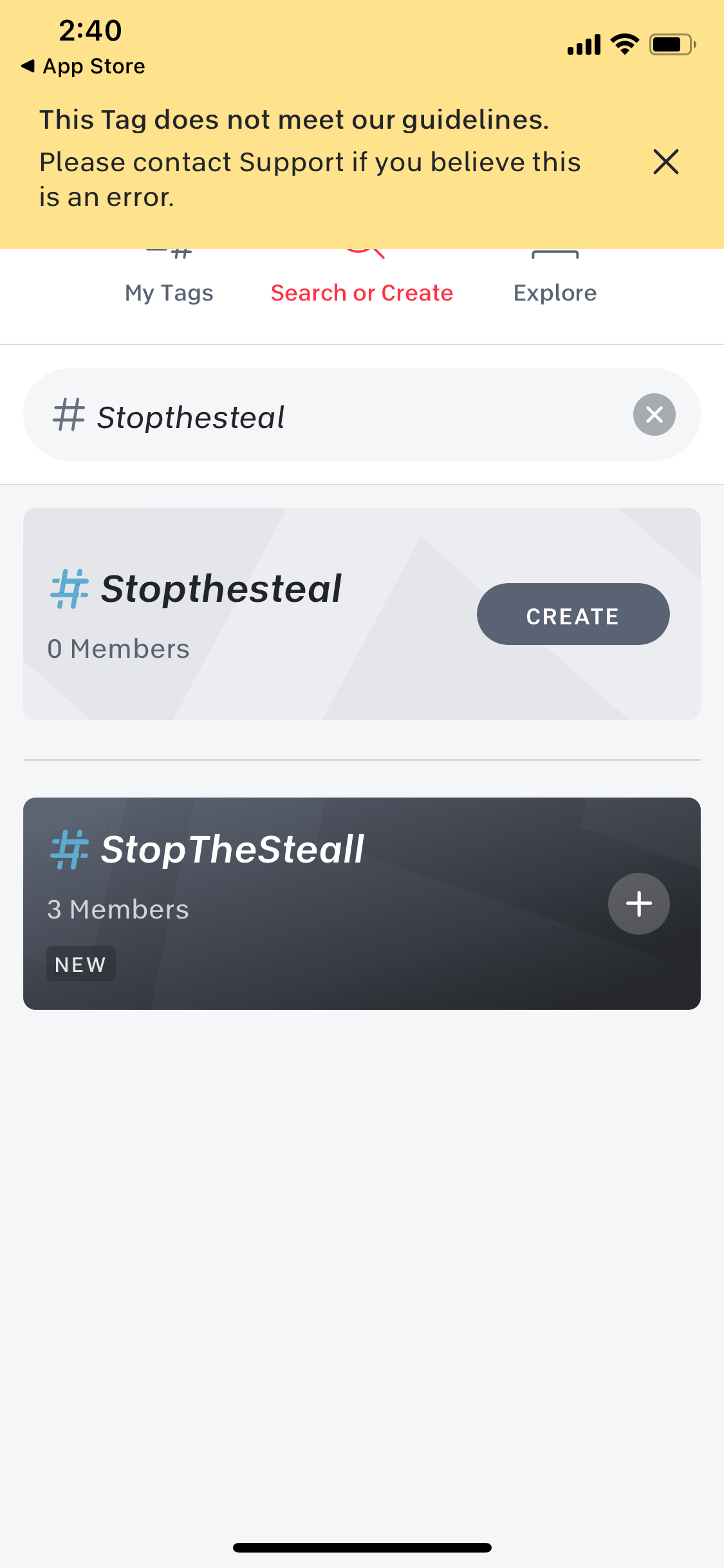 Peloton blocks users from creating Stop The Steal tag on app