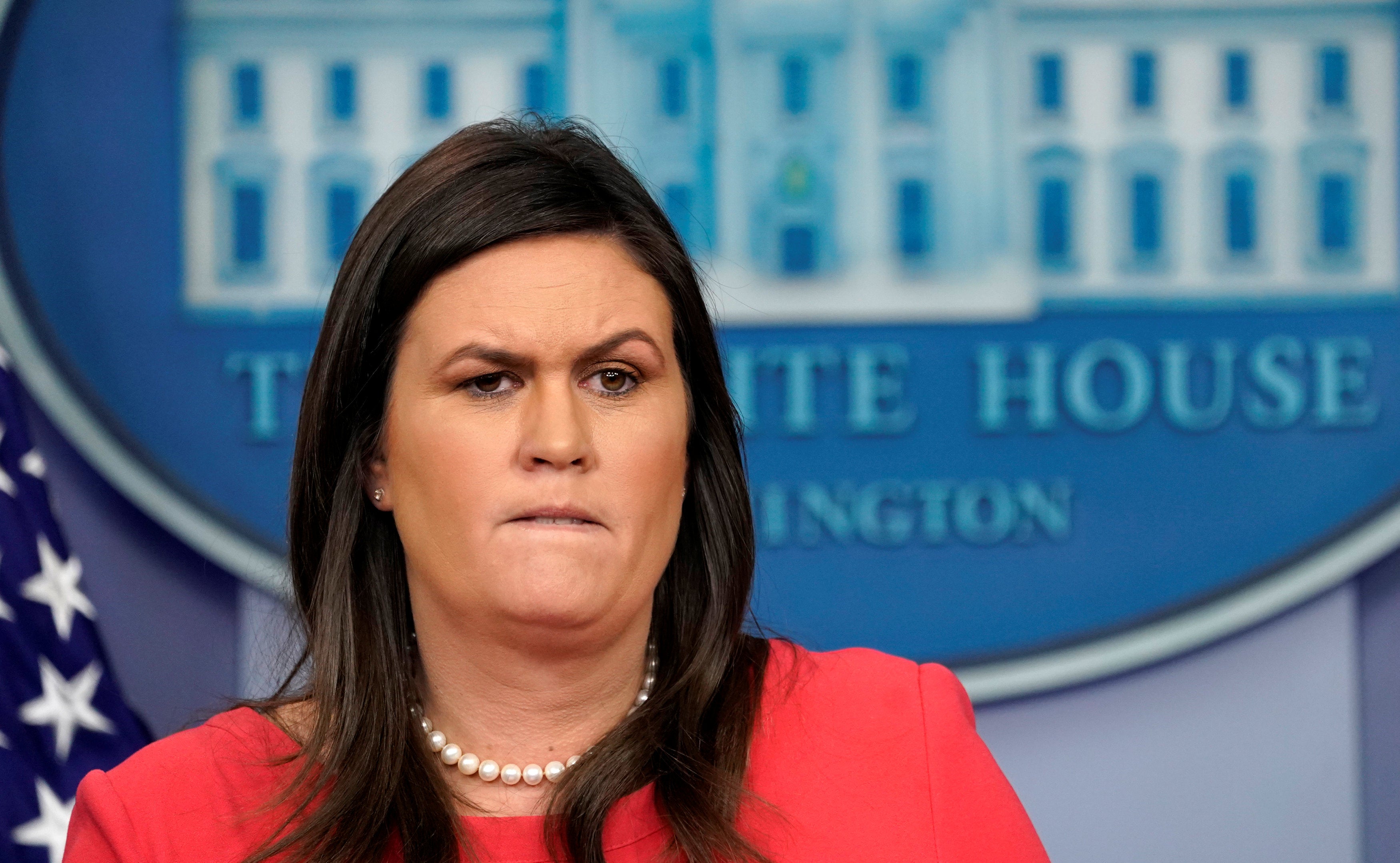 Sarah Sanders holds a press briefing at the White House in Washington
