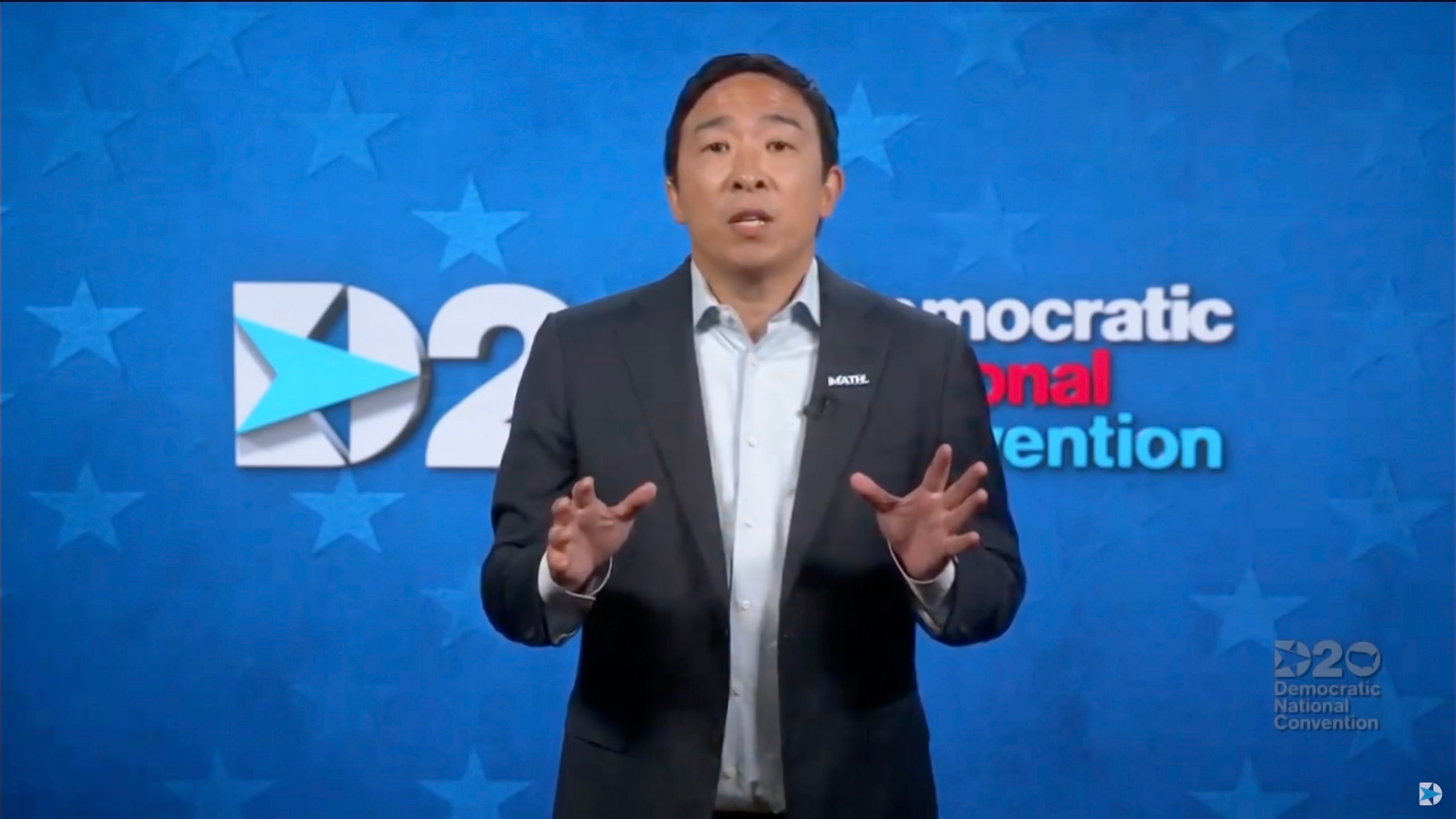 File Image: In this screenshot from the DNCC’s livestream of the 2020 Democratic National Convention, businessman Andrew Yang addresses the virtual convention on 20 August 2020.&nbsp;