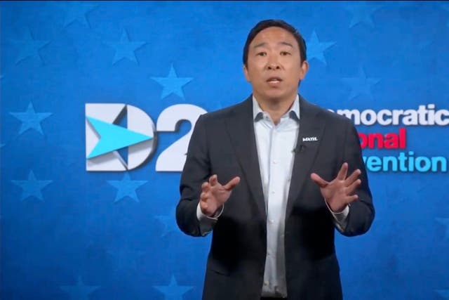 <p>File Image: In this screenshot from the DNCC’s livestream of the 2020 Democratic National Convention, businessman Andrew Yang addresses the virtual convention on 20 August 2020.&nbsp;</p>