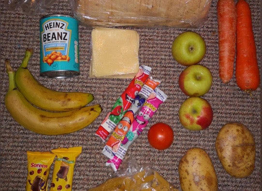 A photo shows the food parcel received by one parent during lockdown