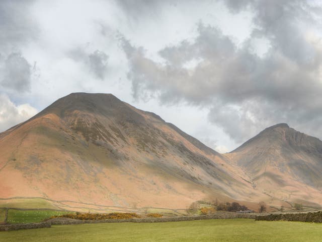 The bare slopes of peaks Kirk Fell (left) and Great Gable, from Wasdale Head, the same area the Countryfile photo was taken