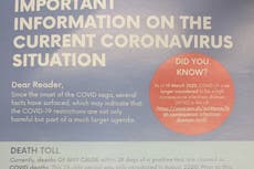 Coronavirus poses ‘very real’ risk to life, say public health officials after anti-vax leaflets distributed in London