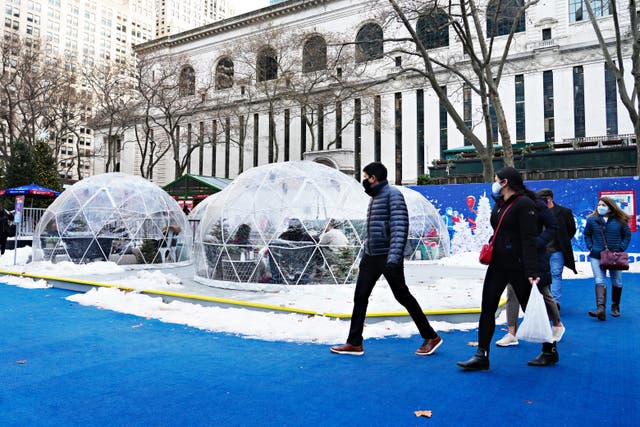 <p>Al fresco foodies: igloo dining tents at Bank of America Winter Village in Bryant Park, New York City</p>