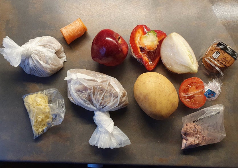 The contents of a food parcel that is designed to last a week