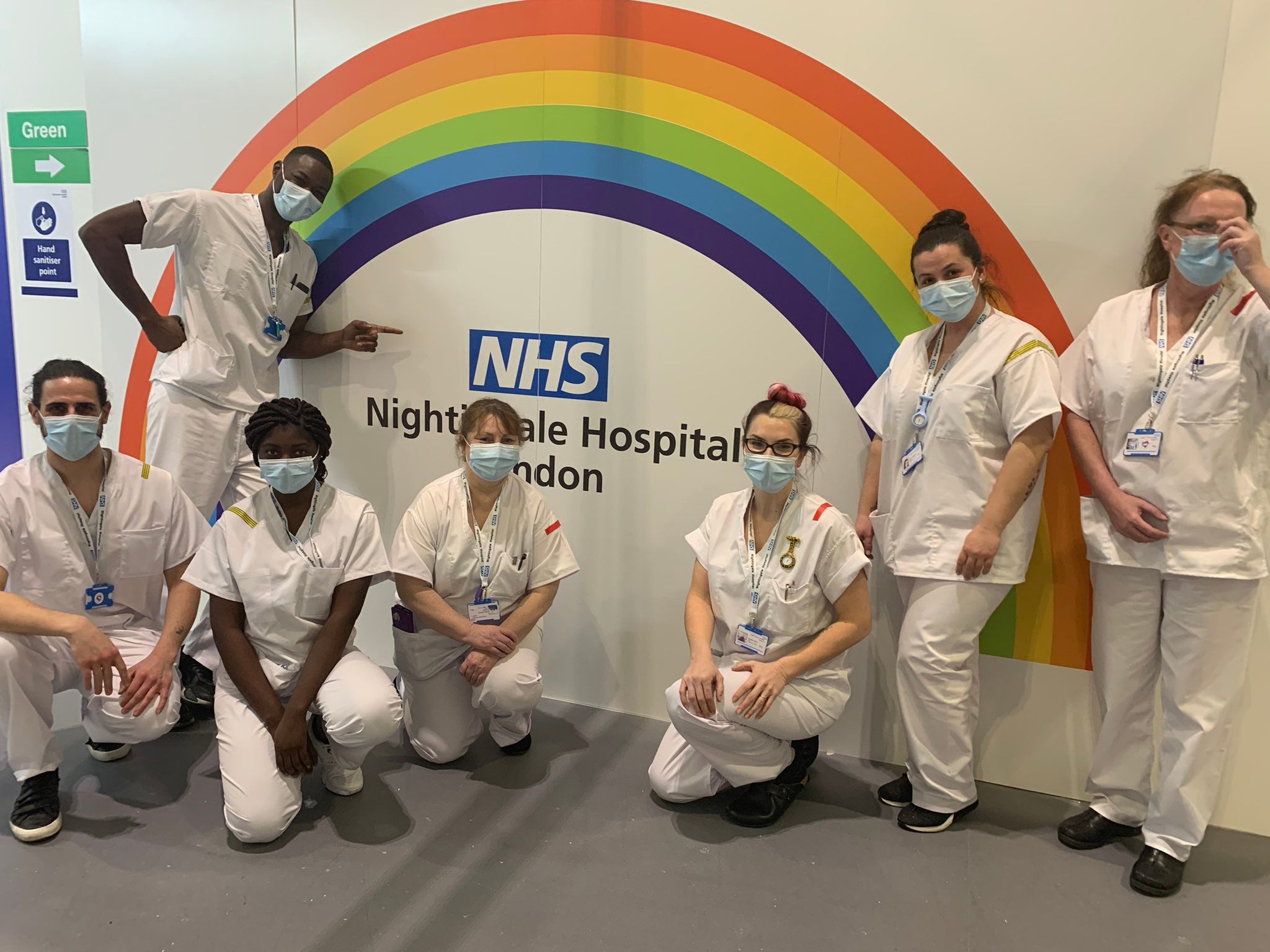 Staff at the new Nightingale Hospital in London pictured on Monday