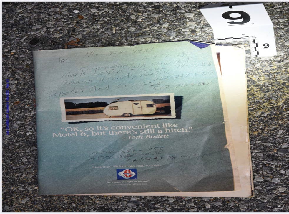 The folder carried by Lonnie Coffman, a Trump supporter at the Capitol riot, with numbers for Sen. Ted Cruz and conservatives media pundits written on the cover. He was found with 11 Molotov cocktails in his vehicle and two unregistered pistols.