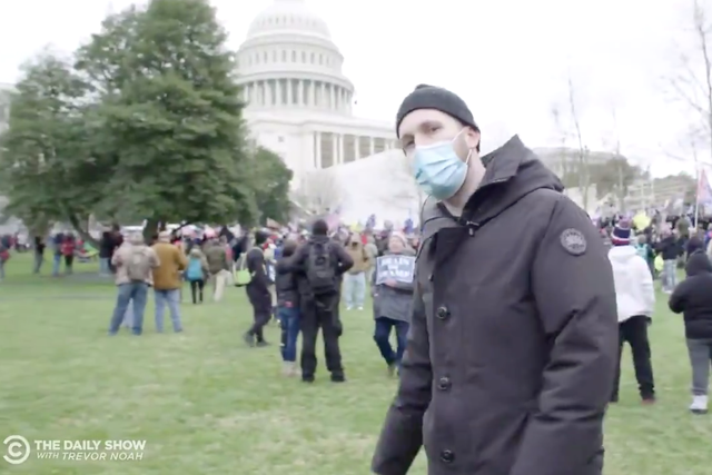 <p>Daily Show reporter Jordan Klepper covers the 6 January pro-Trump Capitol Hill riot.</p>
