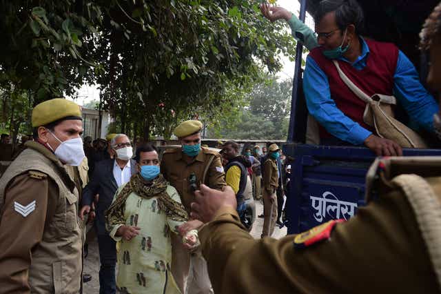 <p>File image: Police detain students during a demonstration to protest against the recent agricultural reforms in Allahabad on 14 December 2020</p>