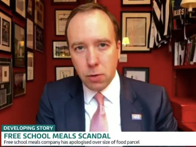 Health secretary Matt Hancock is questioned by Piers Morgan and Susanna Reid on Good Morning Britain about why he voted against free school meals in October 2020