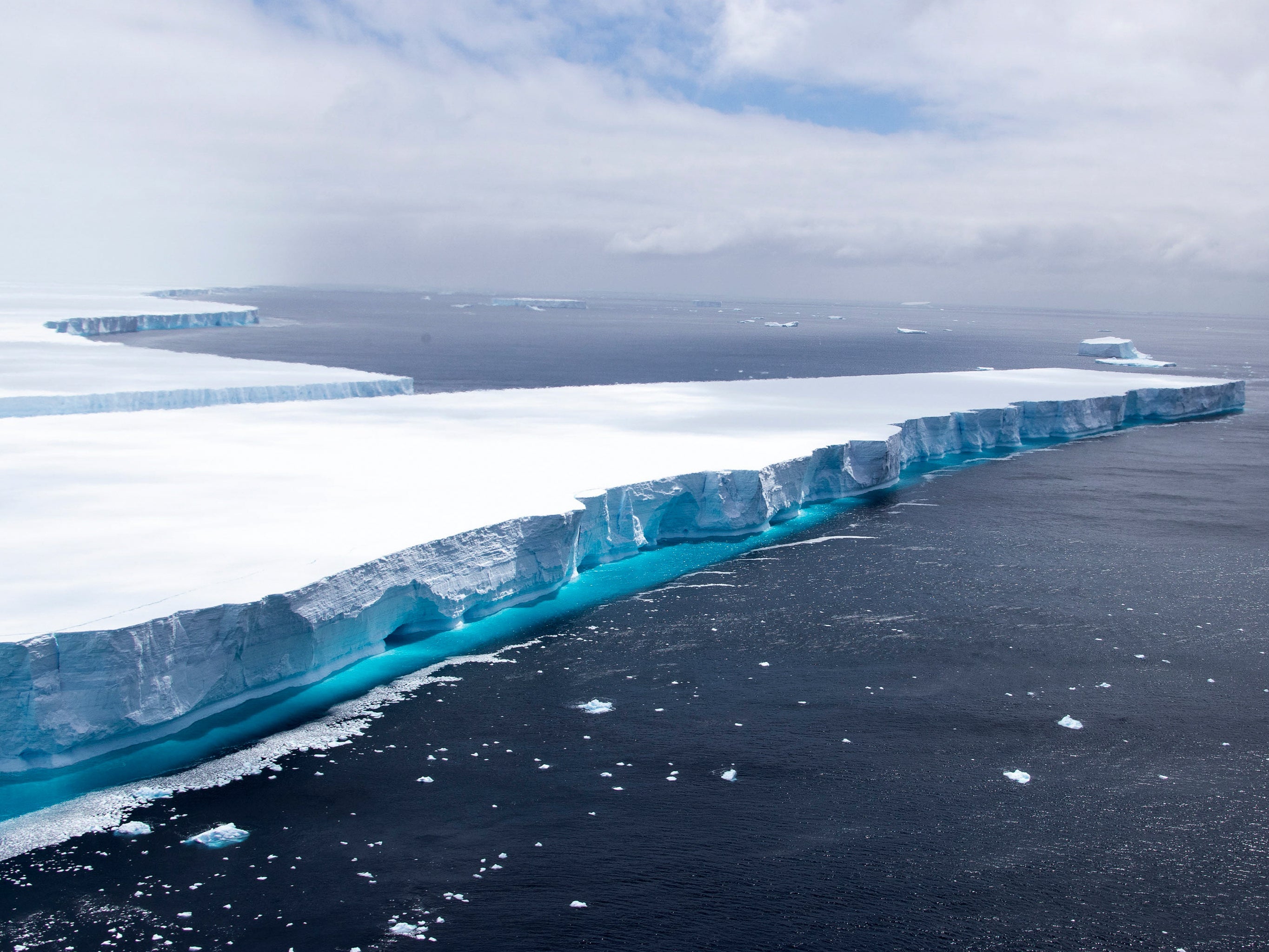 One of the largest recorded icebergs, A68a, floating near the island of South Georgia in the South Atlantic, 23 December 2020