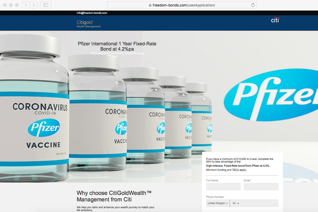 <p>Pfizer confirmed that it had no links to the site which is using the company’s name to try to convince savers to hand over their money</p>