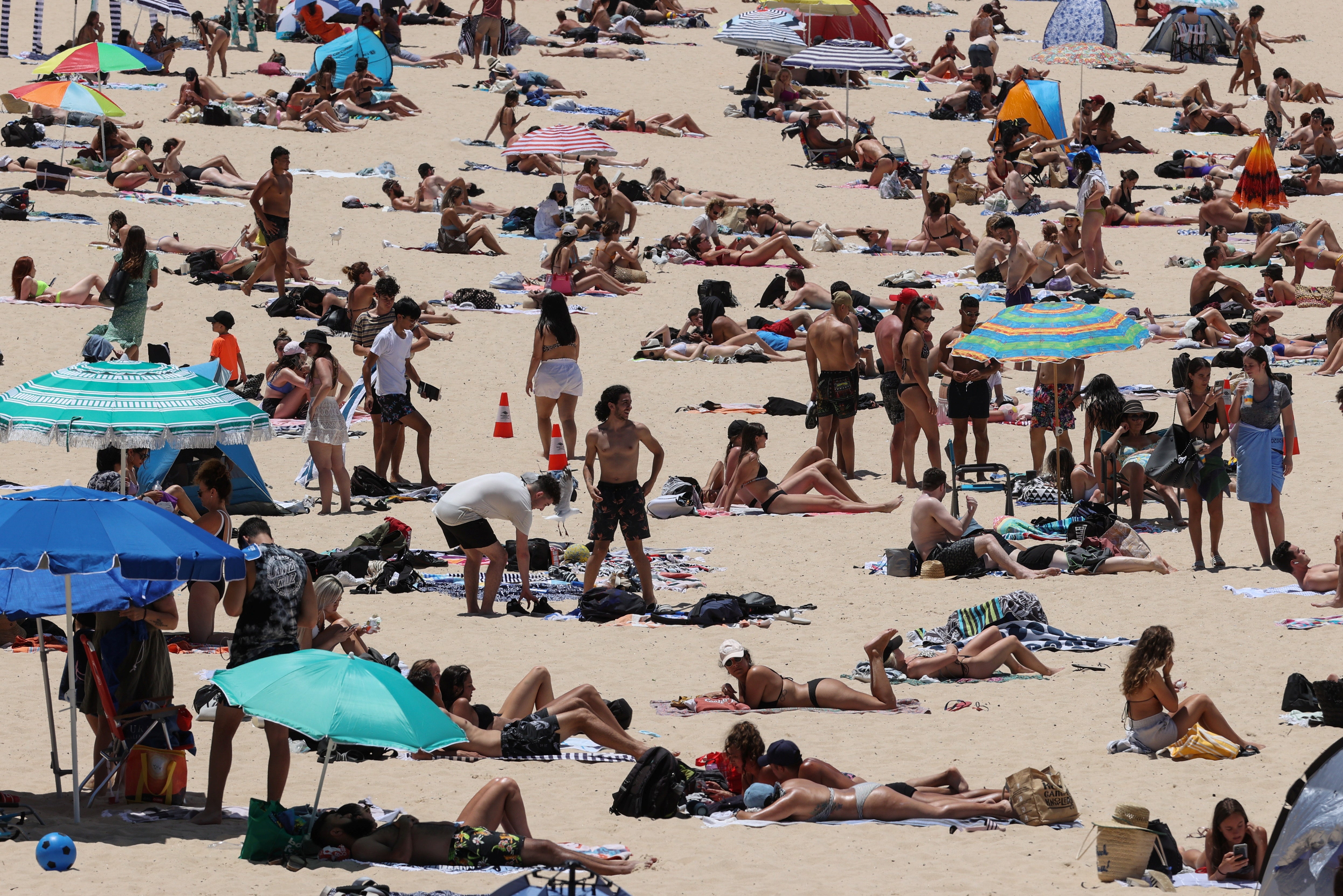 Beachgoers enjoy a summer day at Coogee Beach in Sydney