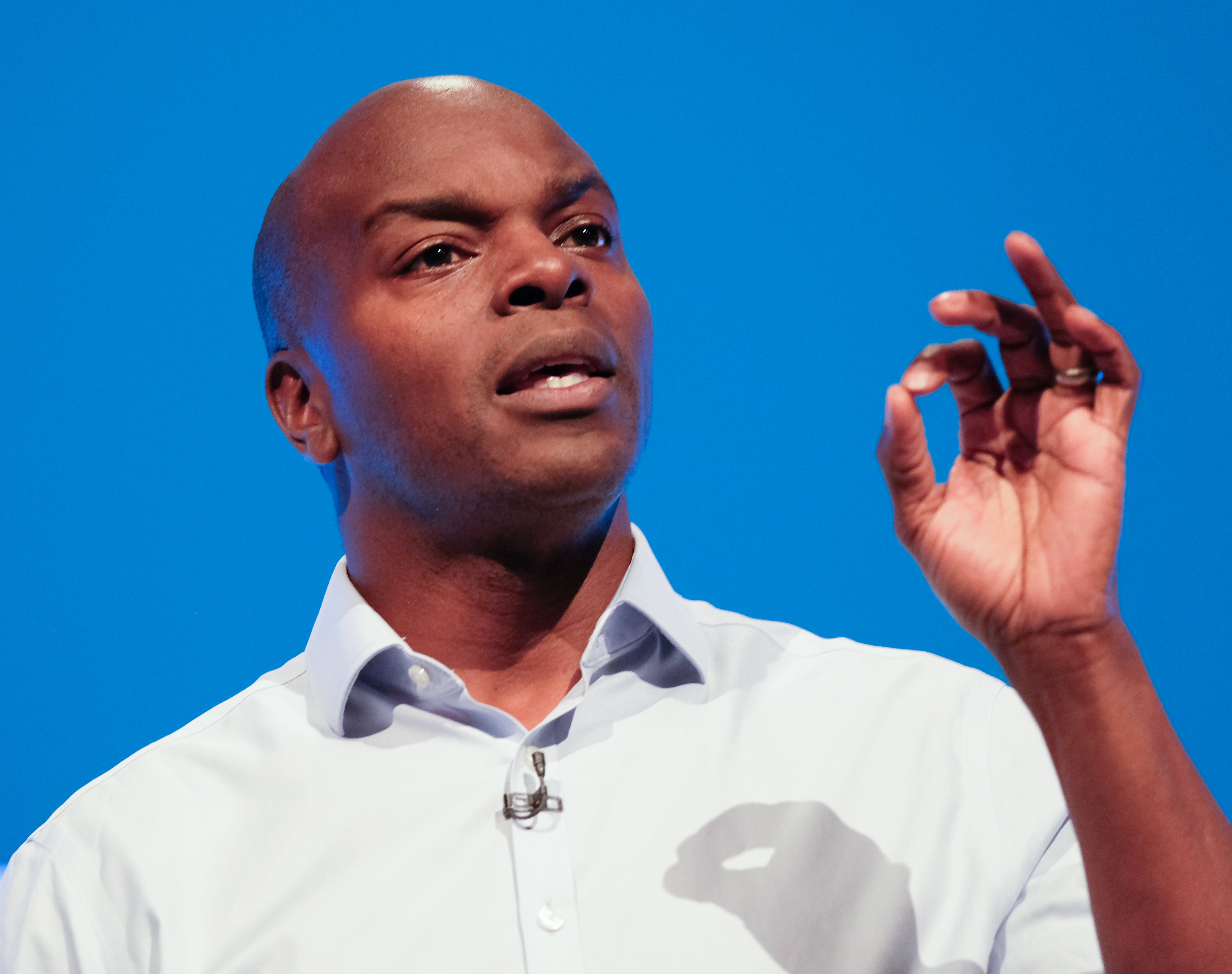 Shaun Bailey, the Conservative candidate for the Mayor of London, delivers a speech on the third day of the Conservative Party Conference at Manchester Central at Manchester Central on 01 October, 2019 in Manchester, England. Mr Bailey is facing criticism after suggesting people living in temporary accommodations should be able to save up for a housing deposit.