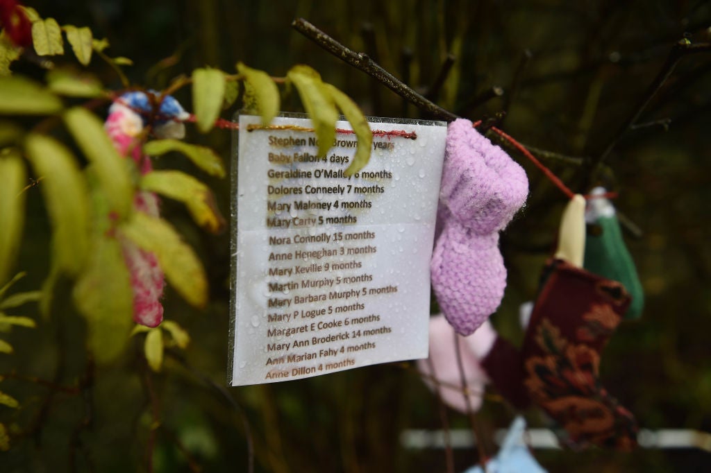 Names of some of the children who died at the Tuam Mother and Baby Home, as seen at the shrine which stands on a mass burial site, formerly part of the Bon Secours Mother and Baby Home