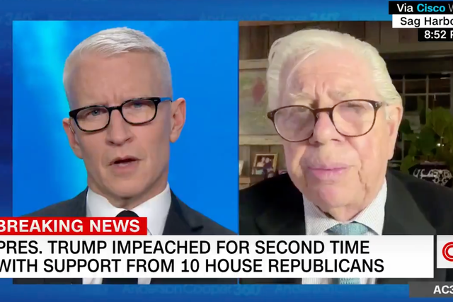 Veteran journalist Carl Bernstein gives his take on the second Trump impeachment to Anderson Cooper on CNN on 13 January 2021