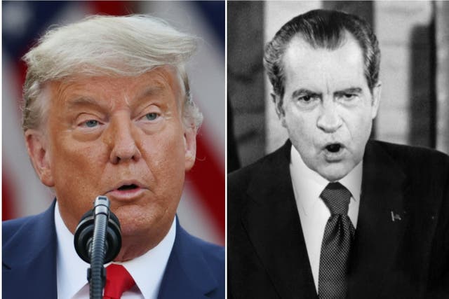 <p>President Donald Trump (left) and former US President Richard Nixon (right)</p>