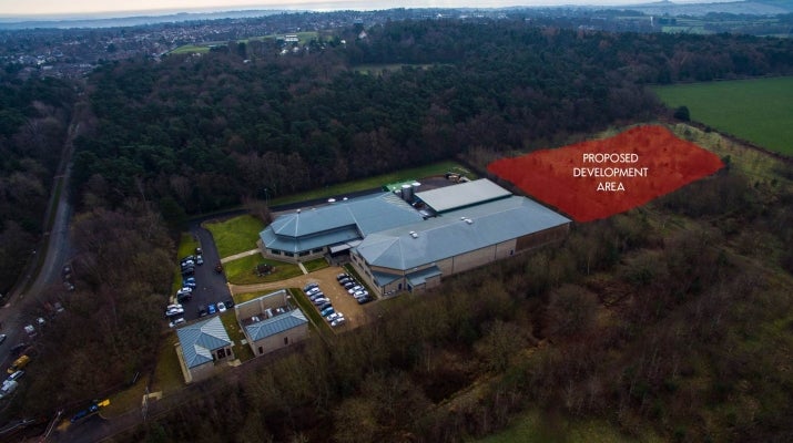 An aerial shot of Harrogate Spring Water’s current bottling plant and the proposed development area