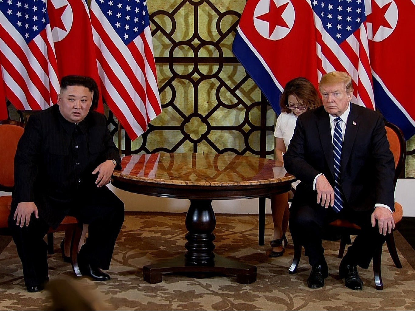 Donald Trump and North Korean leader Kim Jong-un during their second summit meeting, 28 February, 2019
