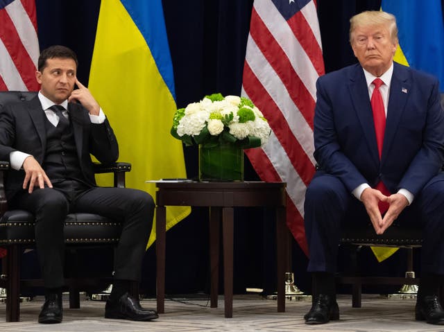 <p>President Zelensky at a summit with the then President Trump in 2019</p>