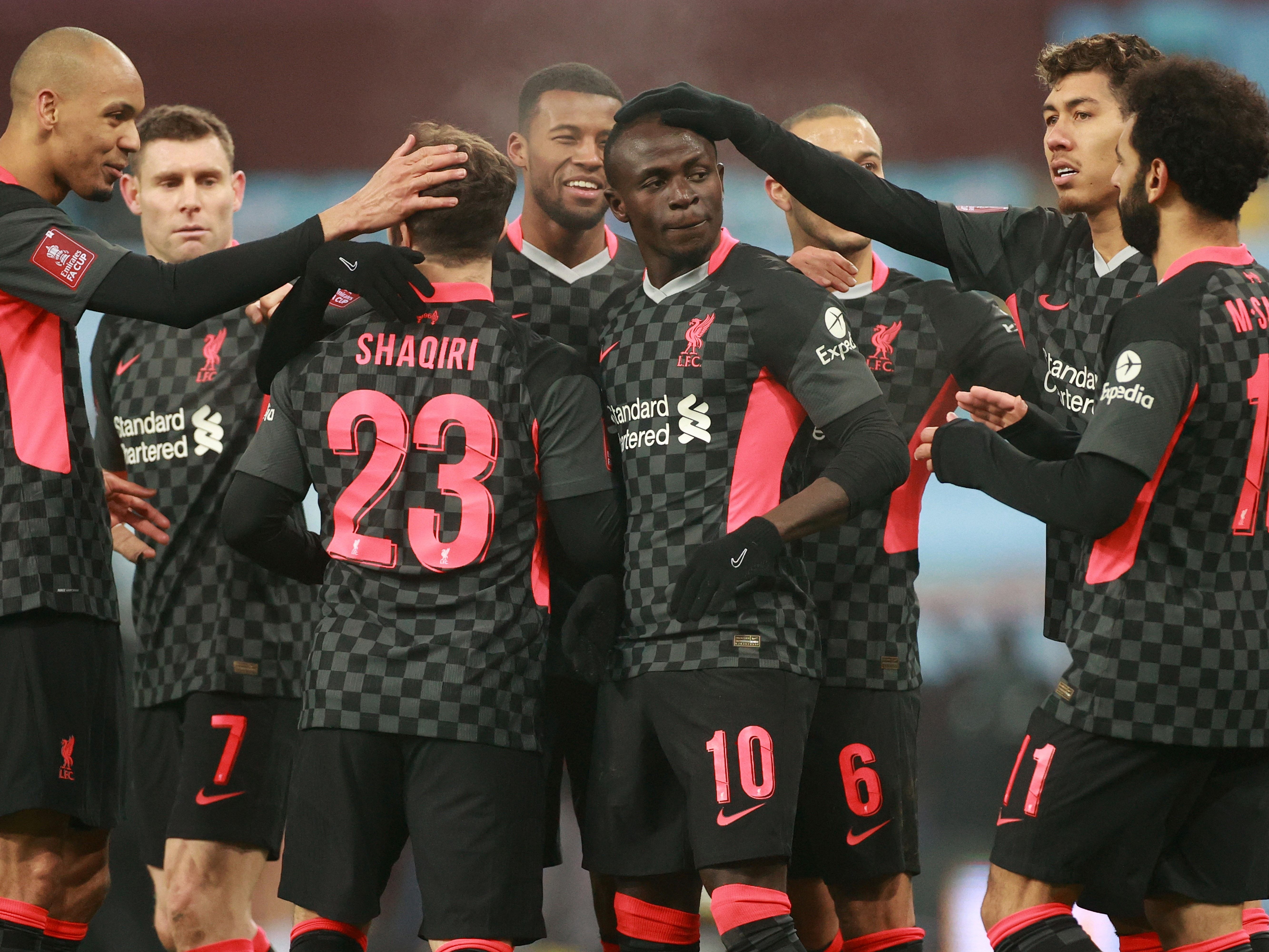 Liverpool celebrate scoring a goal