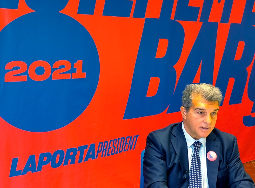 <p>Joan Laporta, expresidente y candidato a la presidencia del club Barcelona, habla en entrevista con The Associated Press en Barcelona, España, el domingo 27 de diciembre de 2020. </p>