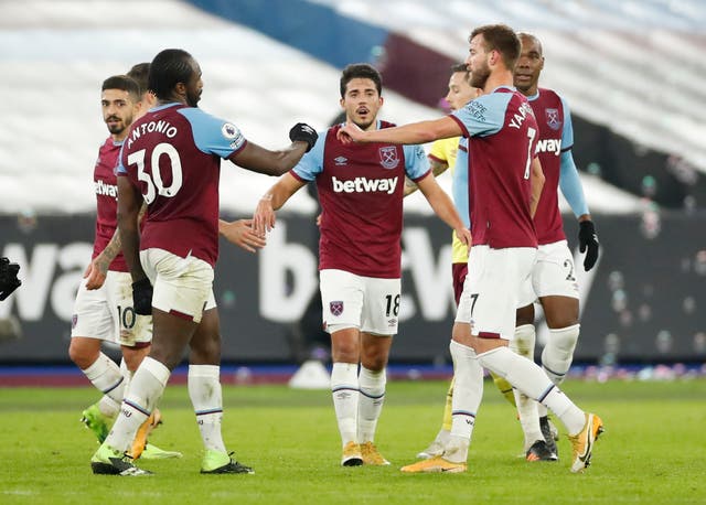 West Ham celebrate their opening goal