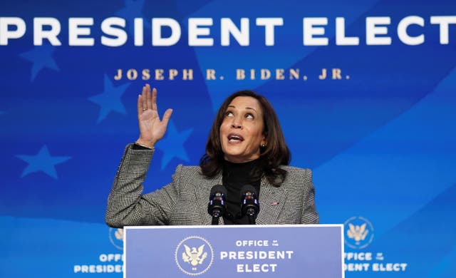 <p>Vice President-elect Kamala Harris, who will be sworn in on Wednesday by the country’s first Latina justice.</p>