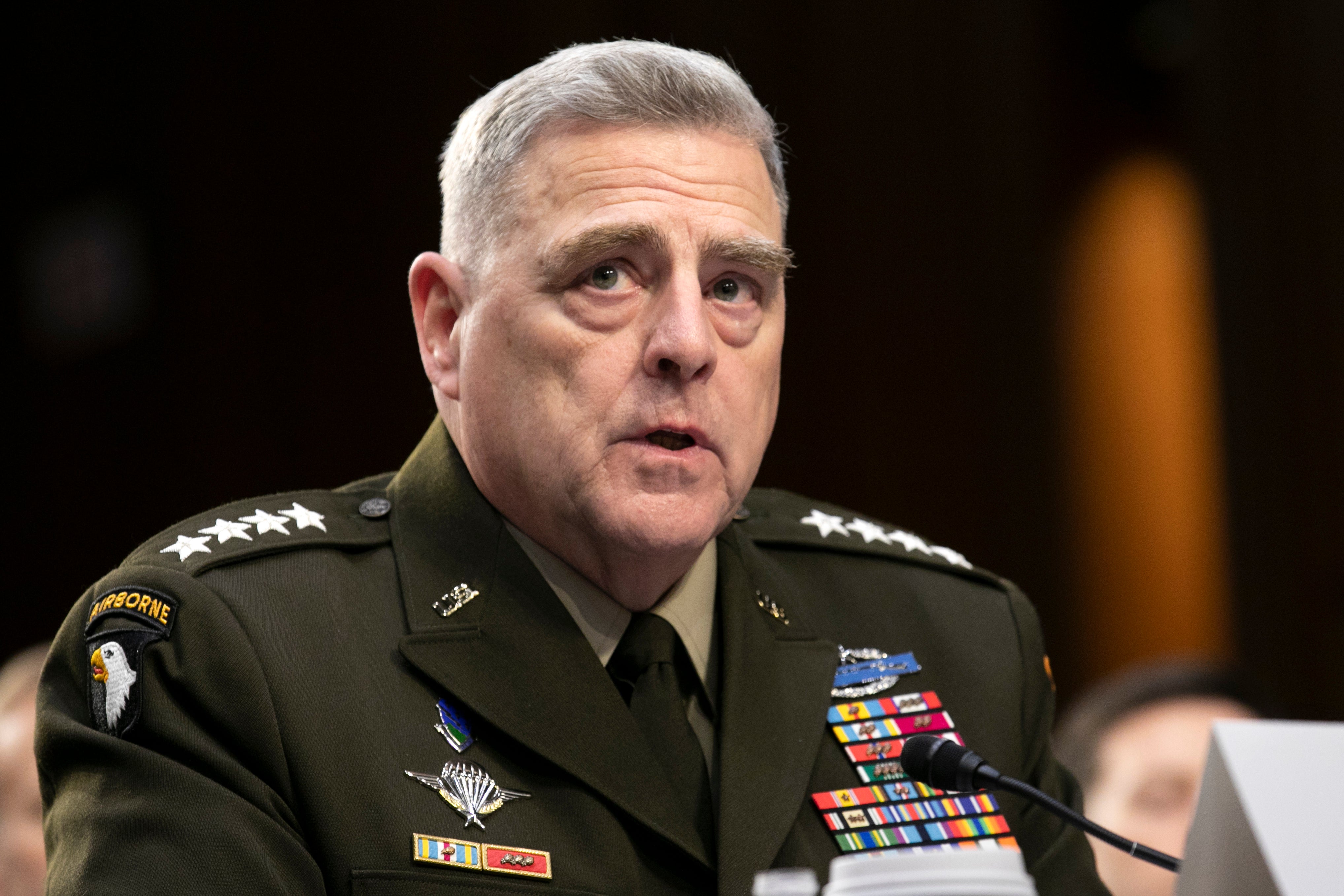 <p>Fotografía de archivo del 4 de marzo de 2020 del jefe de Estado Mayor Conjunto, general Mark Milley, testificando ante la Comisión de Servicios Armados del Senado sobre el presupuesto en el Capitolio en Washington.&nbsp;</p>