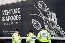 UK seafood trucks protest at Parliament over Brexit red tape