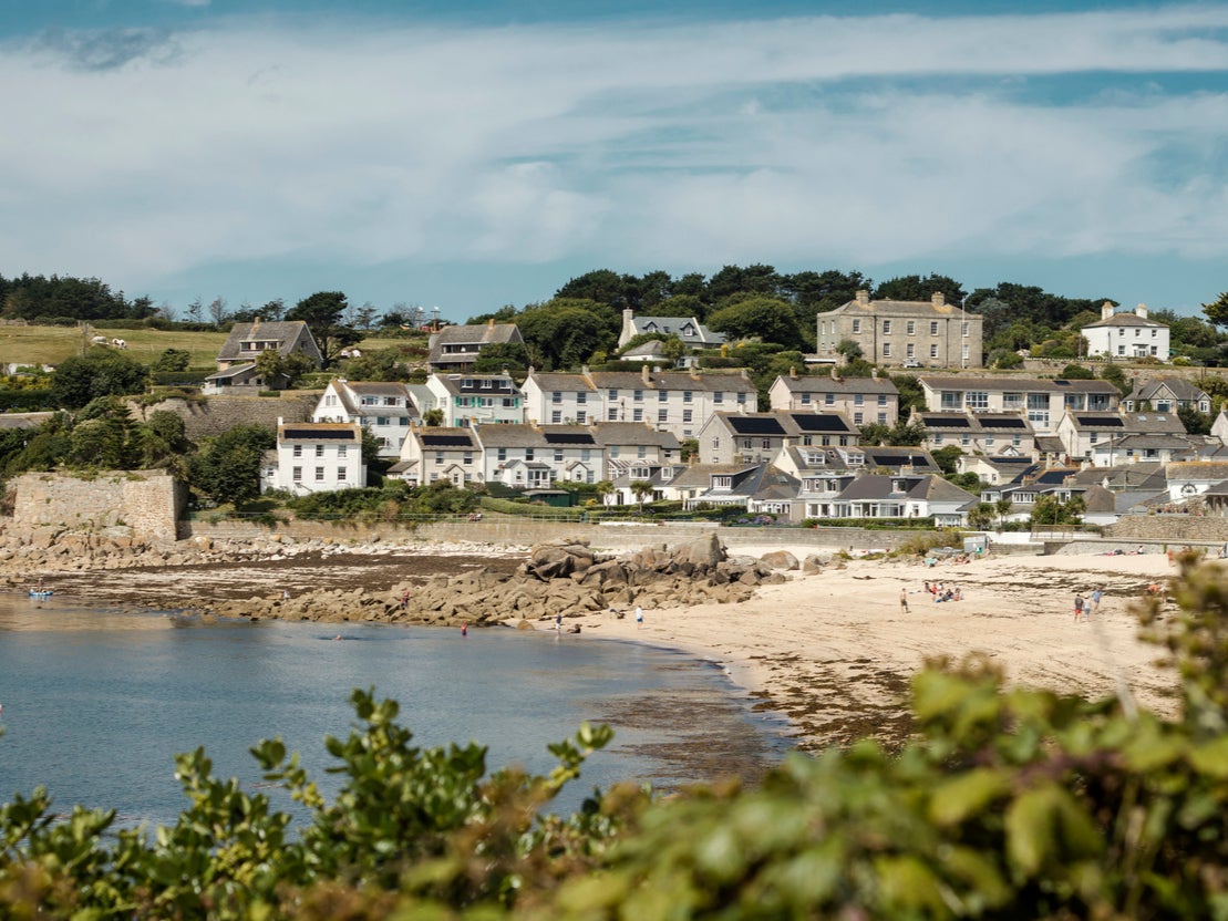 <p>Porthcressa beach in Hugh Town</p>