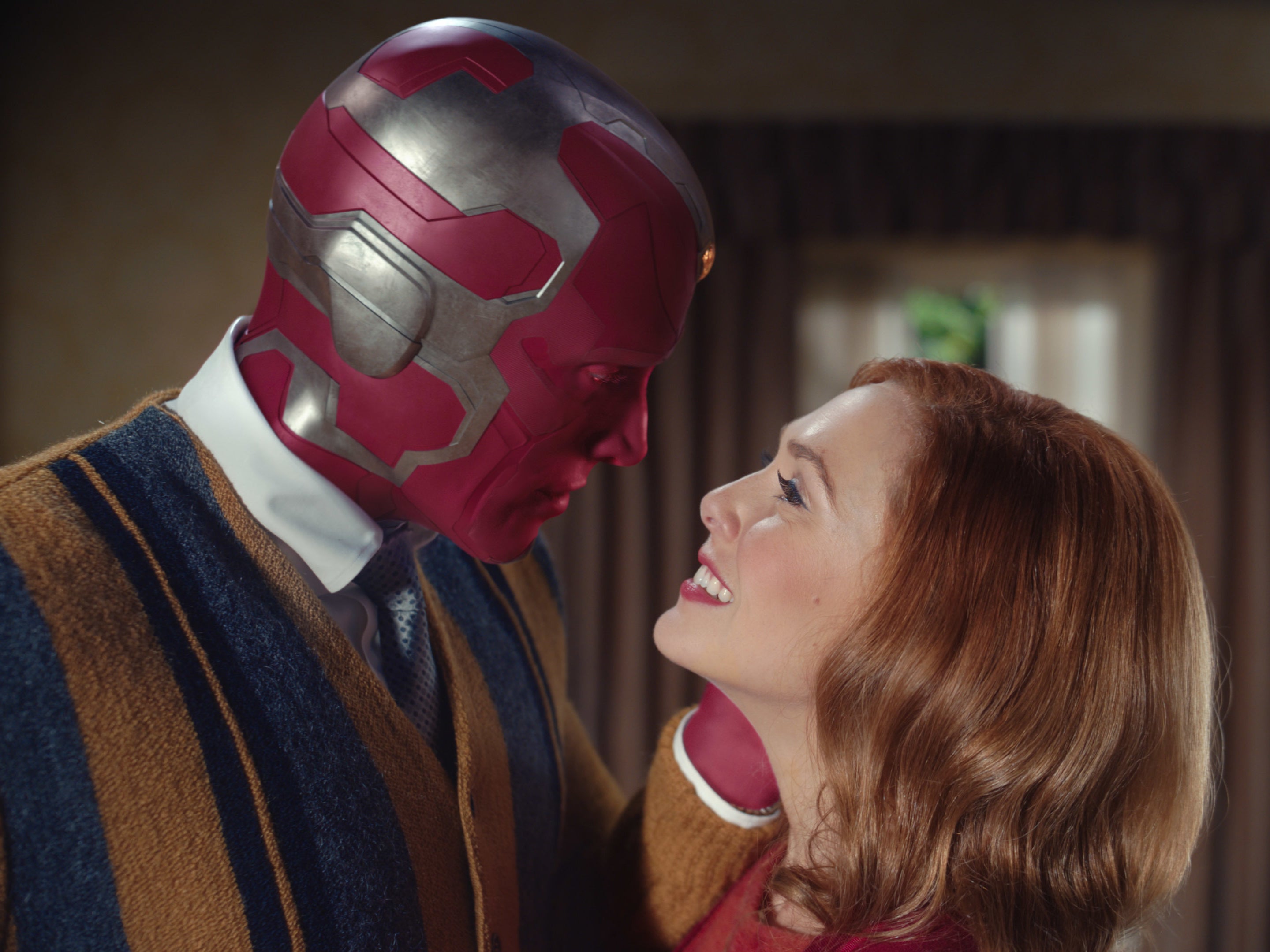 Paul Bettany and Wanda Maximoff in WandaVision