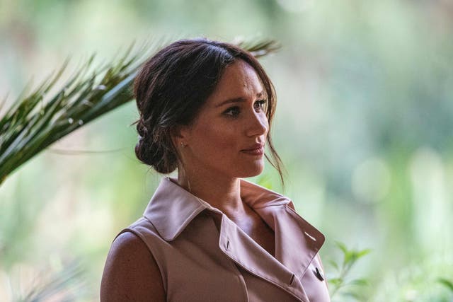 <p>Meghan, the Duchess of Sussex arrives at the British High Commissioner residency where she &nbsp;will meet with Graca Machel, widow of former South African president Nelson Mandela, in Johannesburg</p>