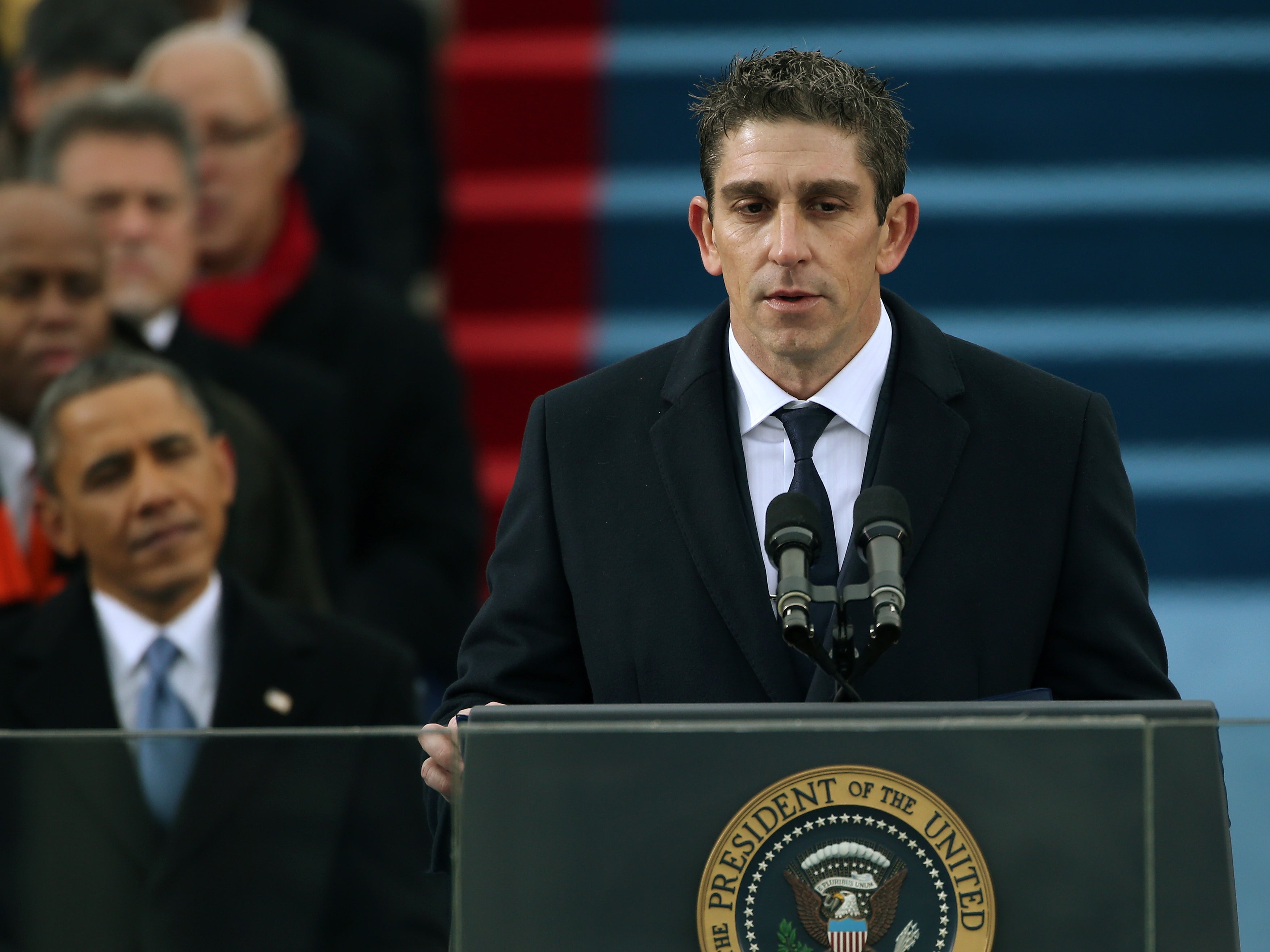 Richard Blanco reads a poem during Barack Obama’s second presidential inauguration on 21 January 2013 in Washington, DC