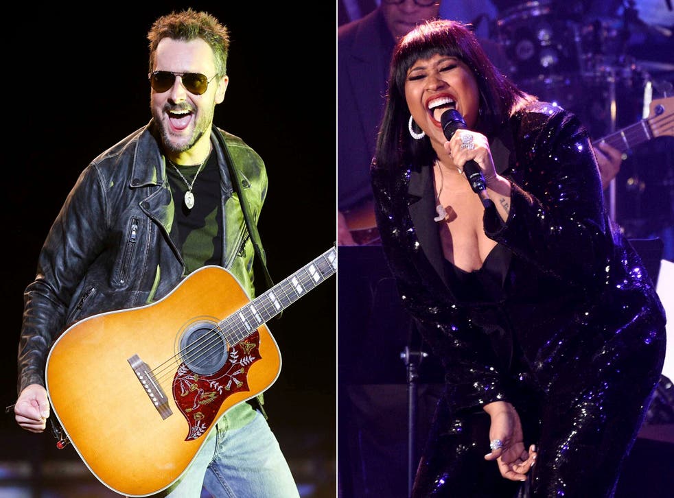 <p>En esta combinación de fotos, Eric Church canta en el Festival Stagecoach Festival en Indio, California, el 29 de abril de 2016, a la izquierda, y Jazmine Sullivan canta en una gala previa al Grammy en Beverly Hills, California, el 9 de febrero de 2019.</p>