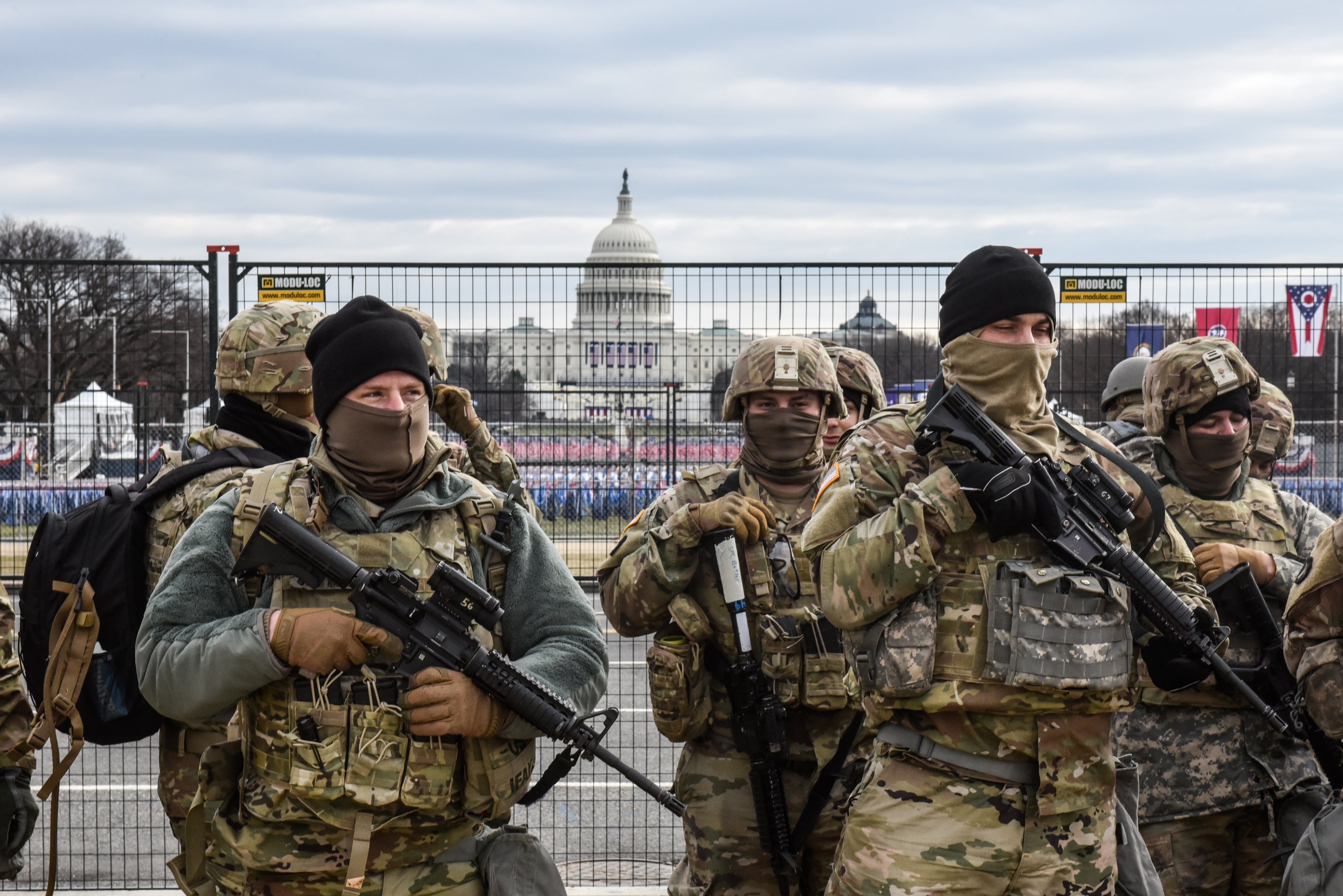 Heavily armed members of the National Guard are keeping watch over the US presidential inauguration this week.