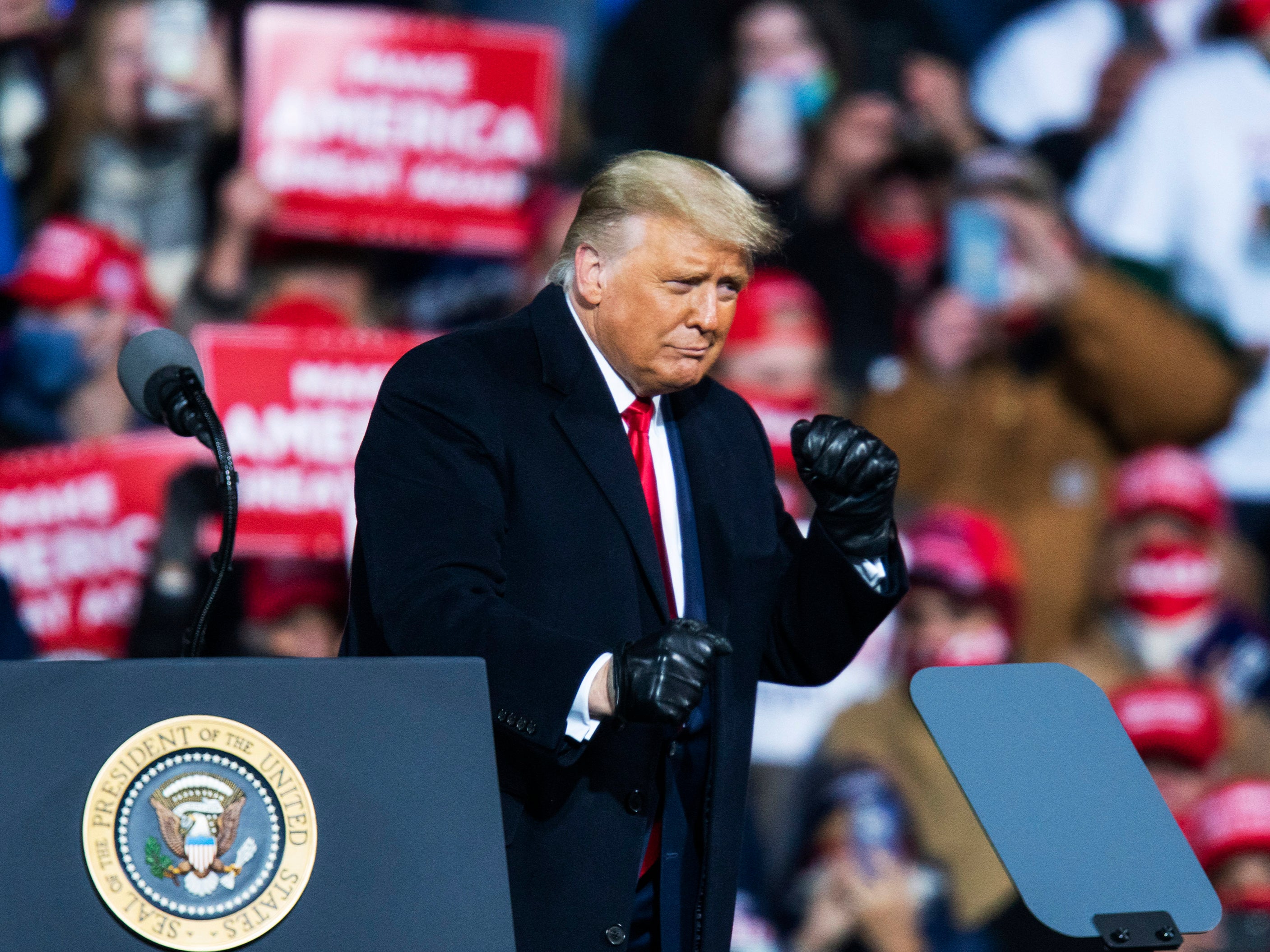 Trump dances for a crowd after speaking at a rally in October 2020